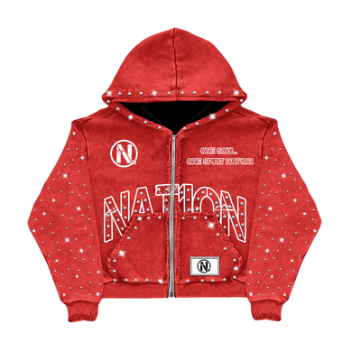 "THIRD MARK" ZIP-UP HOODIE RED